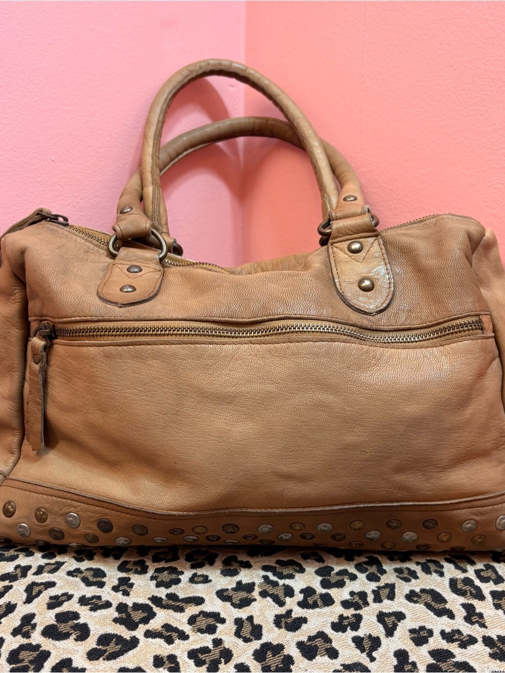 Vintage leather studded bag